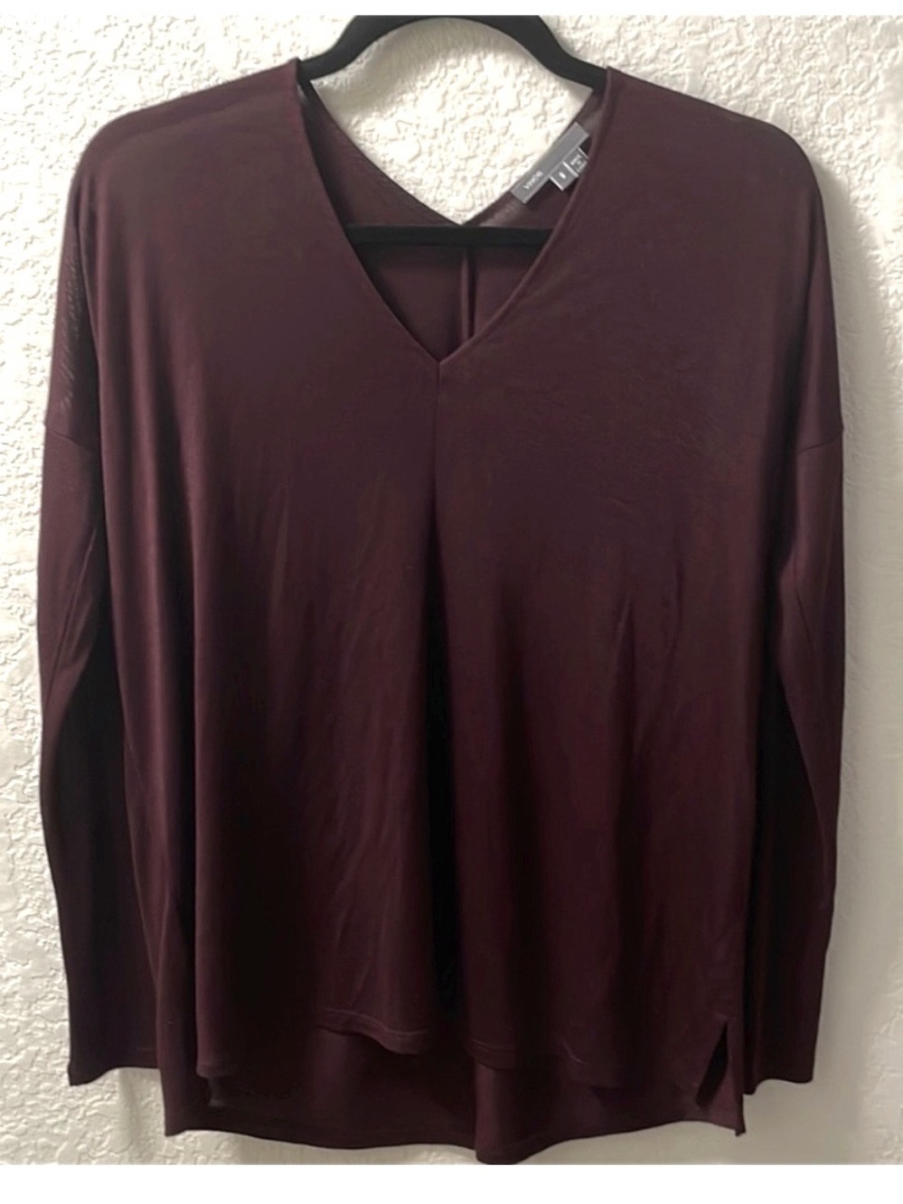 Vince Burgundy V-Neck Long Sleeve Blouse | Minimalist Luxury Top